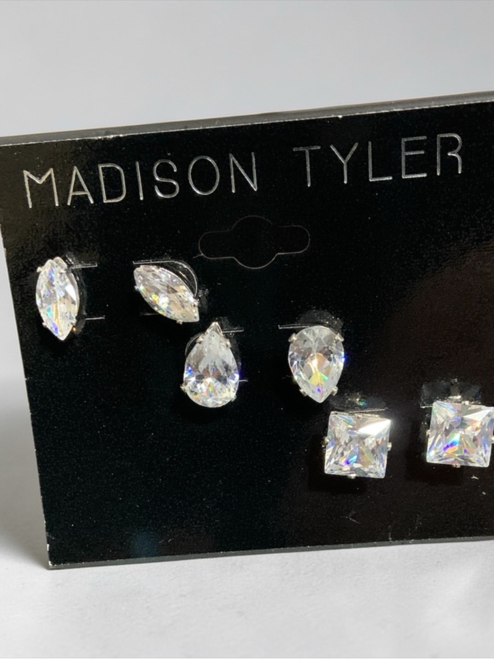 MADISON TYLER Crystal Stud Earring Set - Clear Sparkle New